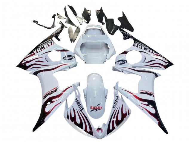 Carénages Moto Yamaha YZF R6S 2006-2009 - Blanc Dark Noir Flamme