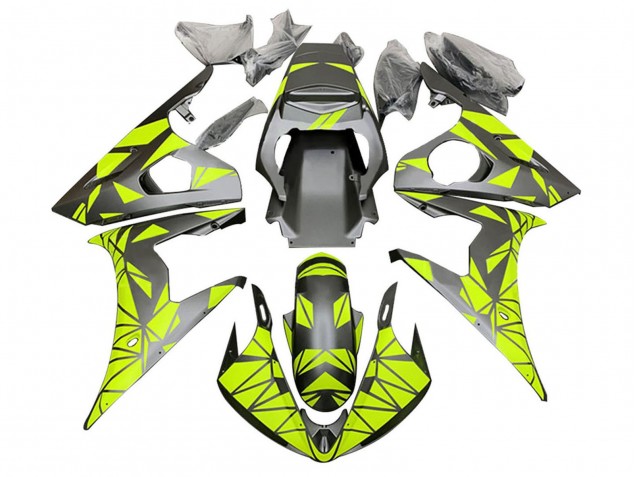 Carénages Moto Yamaha YZF R6S 2006-2009 - Vert Néon Noir Mat Geometric