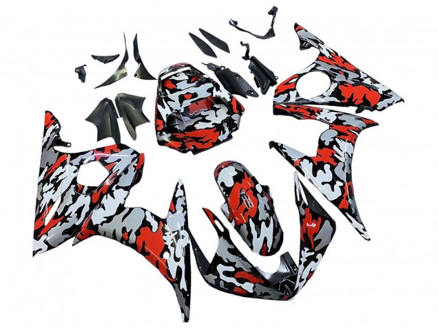 Carénages Moto Yamaha YZF R6 2003-2004 - Noir Rouge Gris Camouflage