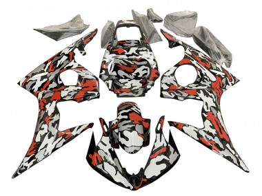 Carénages Moto Yamaha YZF R6 2003-2004 - Noir Rouge Gris Camouflage