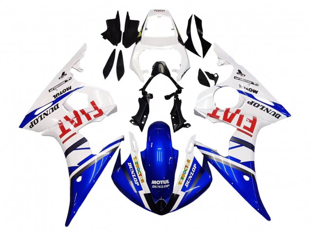 Carénages Moto Yamaha YZF 600 R6 2005 - Blanc Bleu Dunlop Fiat Motul