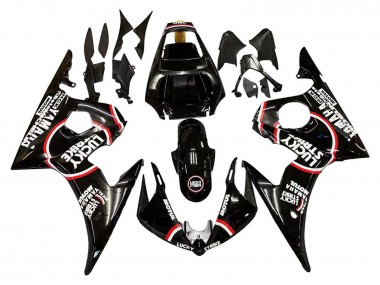 Carénages Moto Yamaha YZF 600 R6 2005 - Noir Brillant Blanc Lucky Strike Motul