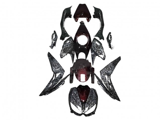 Carénages Moto Kawasaki Z1000 2014-2019 - Noir Rouge Fibre de Carbone Forgée