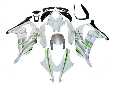 Carénages Moto Kawasaki ZX10R 2016-2020 - Blanc Argent Vert Bande