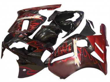Carénages Moto Kawasaki ZX12R 2000-2001 - Noir Brillant Rouge Flamme