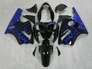 Carénage Moto Kawasaki ZX12R 2002-2006 - Noir Brillant Bleu Flamme