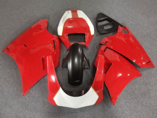 Carénages Moto Ducati 748/916/996/998 1993-2005 - Blanc Rouge Or Noir Mat Courses