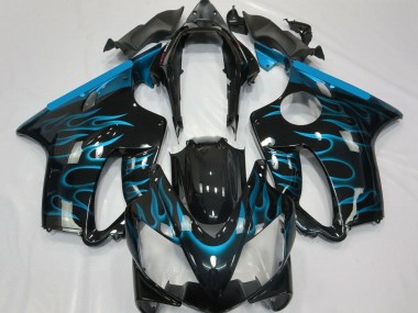 Carénages Moto Honda CBR600 F4i 2004-2007 - Noir Brillant Bleu Clair Flamme