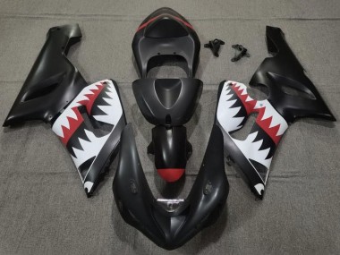 Carénages Moto Kawasaki ZX6R 2005-2006 - Noir Mat Blanc Rouge Requin