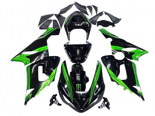 Carénages Moto Kawasaki ZX6R 2005-2006 - Vert Noir Brillant Monstre Bande