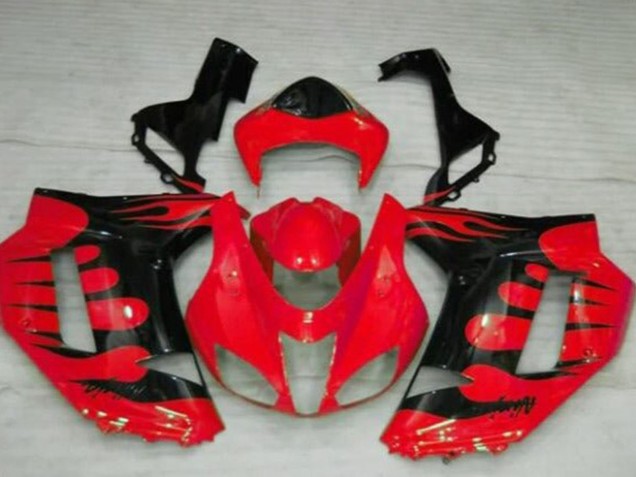 Carénages Moto Kawasaki ZX6R 2007-2008 - Rouge Noir Flamme