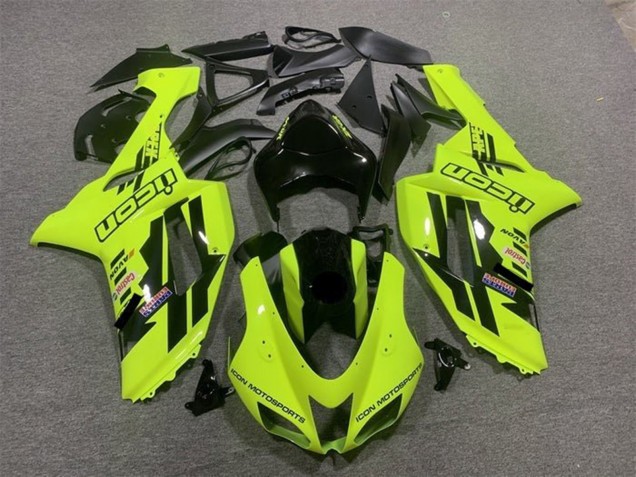 Carénages Moto Kawasaki ZX6R 2007-2008 - Jaune Néon Noir Icon