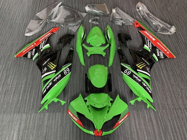 Carénages Moto Kawasaki ZX6R 2009-2012 - Vert Noir Brillant Rouge Jaune Monstre Motocard