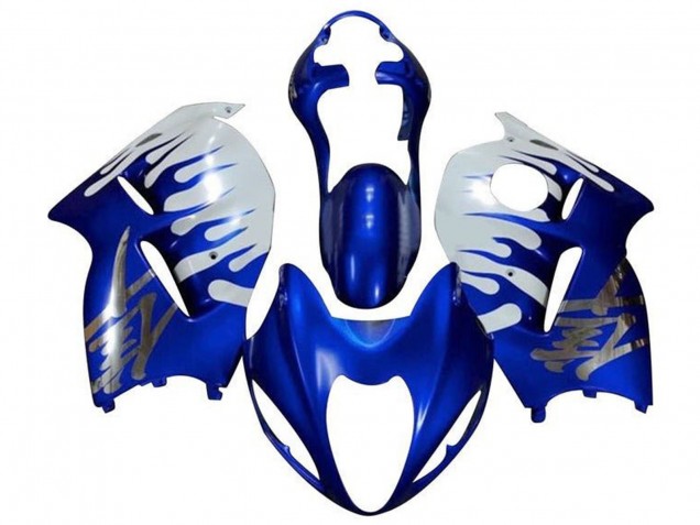 Carénages Moto Suzuki GSXR1000 1996-2007 - Blanc Bleu Chrome Flamme