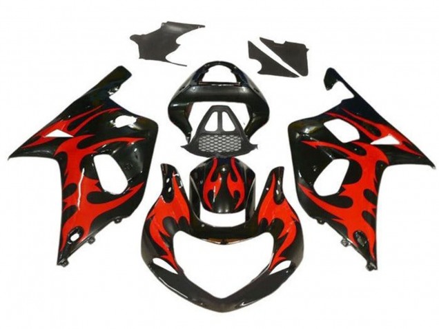 Carénages Moto Suzuki GSXR1000 2000-2002 - Noir Brillant Rouge Tribal