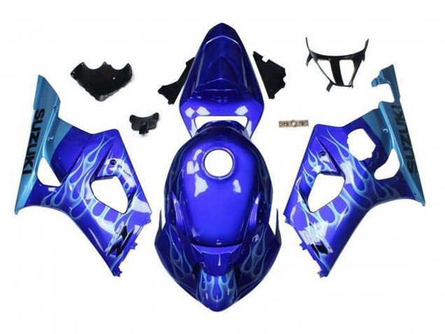 Carénages Moto Suzuki GSXR 1000 2003-2004 - Bleu Bleu Clair Blanc Flamme