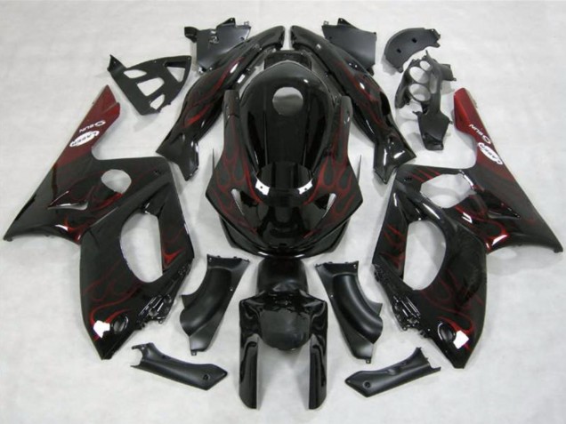 Carénages Moto Yamaha YZF600R Thundercat 1996-2007 - Noir Brillant Rouge Flamme