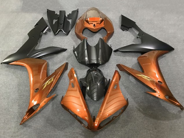 Carénages Moto Yamaha YZF 1000 R1 2004-2006 - Orange Fausse Fibre de Carbone Noir Mat