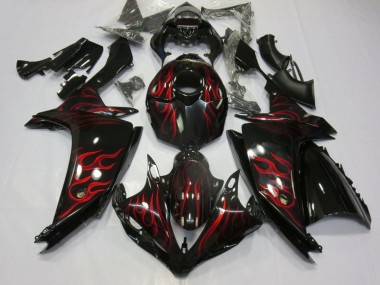 Carénages Moto Yamaha YZF 1000 R1 2007-2008 - Noir Brillant Rouge Flamme