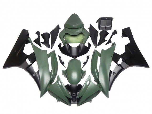 Carénages Moto Yamaha YZF R6 2006-2007 - Vert Armée Noir Mat
