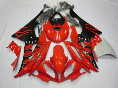 Carénages Moto Yamaha YZF R6 2008-2016 - Rouge Noir Brillant Flamme