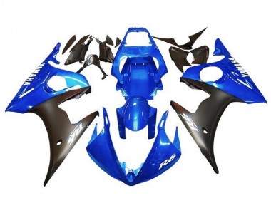 Carénages Moto Yamaha YZF R6 2003-2004 - Bleu Noir Mat Blanc Décalque