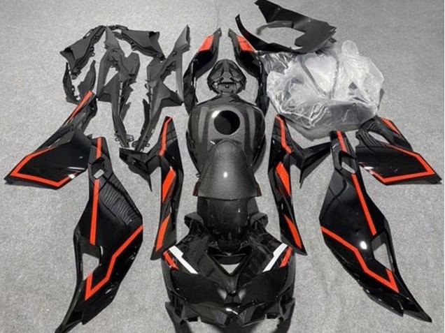 Carénages Moto Kawasaki ZX4R ZX-4RR 2019-2025 - Fausse Fibre de Carbone Noir Rouge