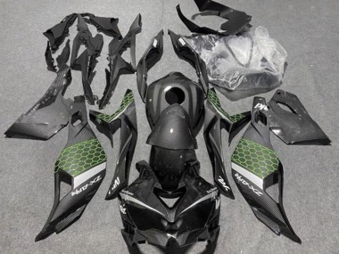 Carénages Moto Kawasaki ZX4R ZX-4RR 2019-2025 - Fausse Fibre de Carbone Vert Gris