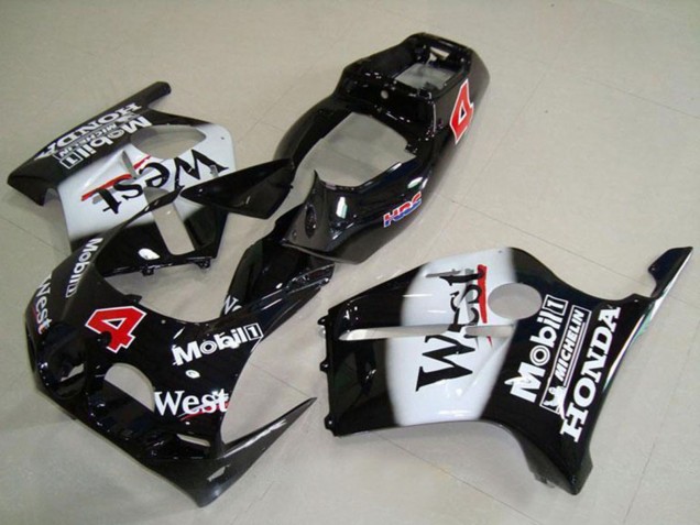Carénages Moto Honda CBR250RR MC19 1988-1989 - Noir Brillant Blanc West Mobil HRC 4