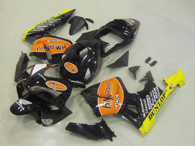 Carénages Moto Honda CBR600RR 2003-2004 - Noir Brillant Orange Jaune Hm Plant Dunlop