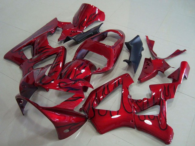 Carénages Moto Honda CBR900RR 929 2000-2001 - Rouge Noir Brillant Flamme