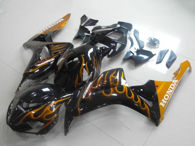 Carénages Moto Honda CBR1000RR 2006-2007 - Noir Brillant Or Flamme