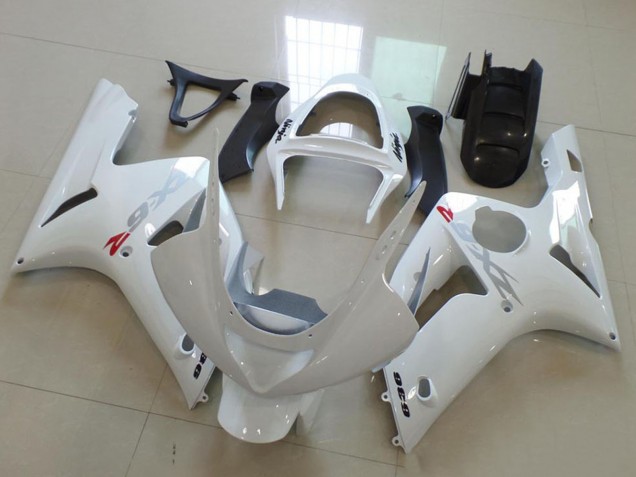 Carénages Moto Kawasaki ZX6R 2003-2004 - Blanc Argent Décalque