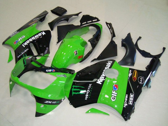 Carénages Moto Kawasaki ZX12R 2000-2001 - Vert Noir Brillant Elf Touch4 Monstre