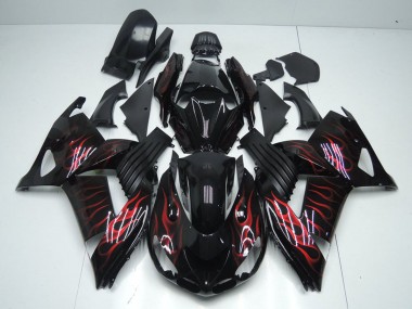 Carénages Moto Kawasaki ZX14R ZZR1400 2006-2011 - Noir Brillant Rouge Flamme