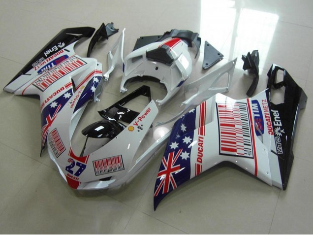 Carénages Moto Ducati 848 1098 1198 2007-2014 - Blanc Bleu Rouge Noir Brillant Drapeau Américain Tim 27