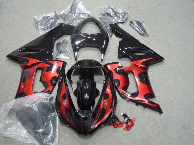 Carénages Moto Kawasaki ZX6R 2005-2006 - Noir Brillant Rouge
