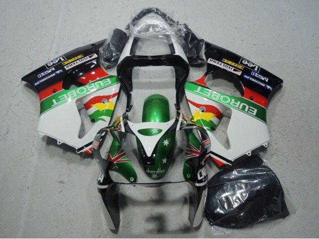 Carénages Moto Kawasaki ZX6R 2000-2002 - Blanc Vert Rouge Jaune Noir Étoile EuroBet