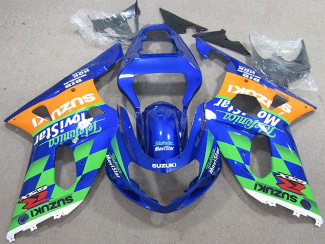 Carénages Moto Suzuki GSXR 600 2001-2003 - Bleu Orange Vert Telefumica MoviStar