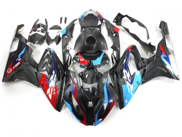 Carénages Moto BMW S1000RR 2015-2016 - Bleu Rouge Fibre de Carbone
