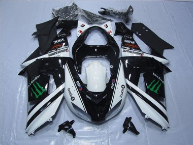 Noir Blanc Monster Touch4 2007-2008 Kawasaki ZX6R Carénage Moto