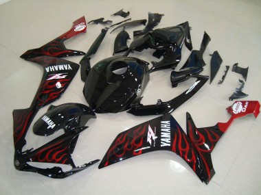 Noir Brillant Flamme 2007-2008 Yamaha YZF R1 Carénage Moto